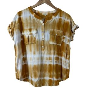 KORI America Women's Top Yellow Tie Dye‎ Short Sleeves Festival Hippie Size M